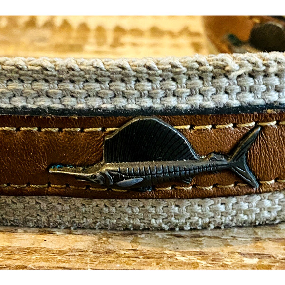 Zep-Pro Metal Sailfish Leather and Woven Canvas Belt Size 42 - Picture 5 of 12